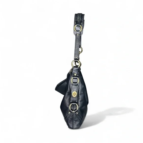 Coach Carly Black Leather Hobo Bag with Brass Details - Picture 2 of 8